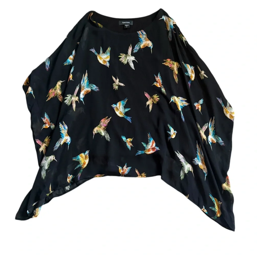 Karen Kane Hummingbird Print Lined Dolman Short Sleeve Flowy Blouse Womens Small - Picture 3 of 14